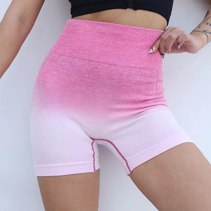 Shorts Esportivos Femininos: Elásticos, de Cintura Alta, e com Estampa Degradê para Fitness e Academia - Aura Beauty 