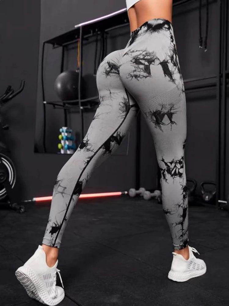 Calças Leggings de Ginástica Feminina Estampadas Cintura Alta Sem Costura Calças Esportivas Fitness Yoga Treino - Aura Beauty 